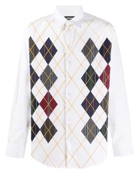 weißes Langarmhemd mit Argyle-Muster von DSQUARED2