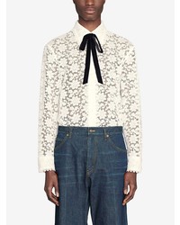 weißes Langarmhemd mit Blumenmuster von Gucci