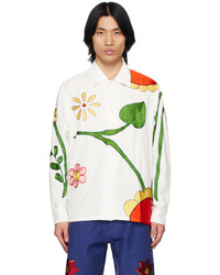 weißes Langarmhemd mit Blumenmuster von Sky High Farm Workwear