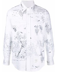 weißes Langarmhemd mit Blumenmuster von Thom Browne