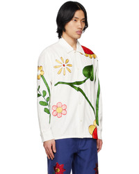 weißes Langarmhemd mit Blumenmuster von Sky High Farm Workwear