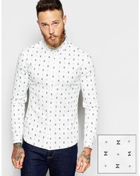 weißes Langarmhemd mit geometrischem Muster von Asos