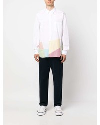 weißes Langarmhemd mit geometrischem Muster von Comme Des Garcons Homme Plus