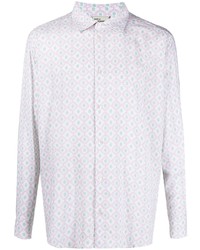 weißes Langarmhemd mit geometrischem Muster von Drôle De Monsieur