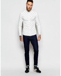 weißes Langarmhemd mit geometrischem Muster von Asos