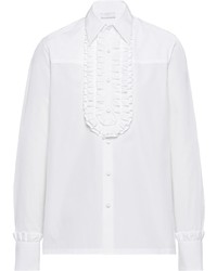 weißes Langarmhemd mit Rüschen von Prada