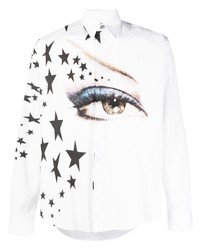 weißes Langarmhemd mit Sternenmuster von Roberto Cavalli
