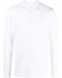 weißes Langarmshirt mit einer Knopfleiste von 120% Lino