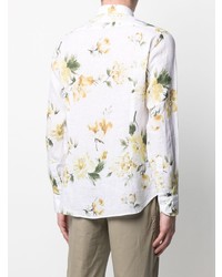 weißes Leinen Langarmhemd mit Blumenmuster von Tintoria Mattei