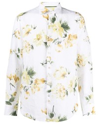weißes Leinen Langarmhemd mit Blumenmuster von Tintoria Mattei