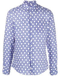 weißes Leinen Langarmhemd mit geometrischem Muster