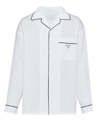weißes Leinen Langarmhemd von Prada