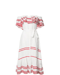 weißes Leinen schulterfreies Kleid mit Rüschen von Lisa Marie Fernandez