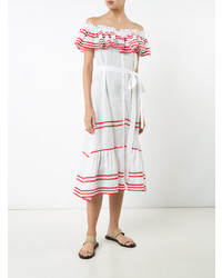 weißes Leinen schulterfreies Kleid mit Rüschen von Lisa Marie Fernandez