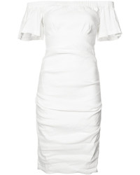 weißes Leinen schulterfreies Kleid von Nicole Miller