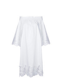 weißes schulterfreies Kleid aus Häkel mit Blumenmuster