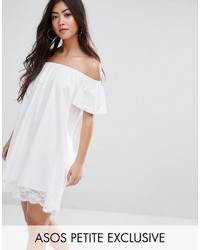 weißes schulterfreies Kleid aus Spitze von Asos