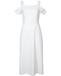 weißes schulterfreies Kleid mit Rüschen von Mother of Pearl