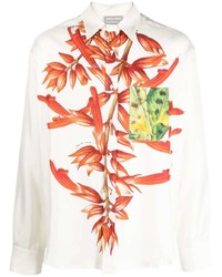 weißes Seide Businesshemd mit Blumenmuster von Pierre Louis Mascia