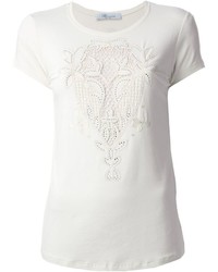 weißes Spitze T-Shirt mit einem Rundhalsausschnitt von Blumarine