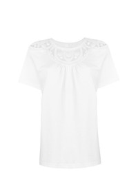 weißes Spitze T-Shirt mit einem Rundhalsausschnitt von Chloé