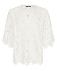 weißes Spitze T-Shirt mit einem Rundhalsausschnitt von Dolce & Gabbana