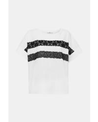 weißes Spitze T-Shirt mit einem Rundhalsausschnitt von edc by Esprit