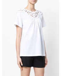 weißes Spitze T-Shirt mit einem Rundhalsausschnitt von Chloé