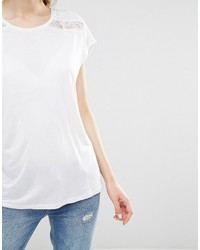 weißes Spitze T-Shirt mit einem Rundhalsausschnitt von Warehouse