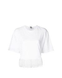 weißes Spitze T-Shirt mit einem Rundhalsausschnitt von MSGM