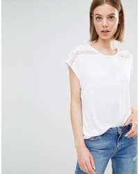 weißes Spitze T-Shirt mit einem Rundhalsausschnitt von Warehouse