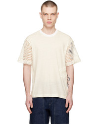 weißes Strick T-Shirt mit einem Rundhalsausschnitt aus Netzstoff von Tanaka