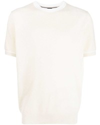weißes Strick T-Shirt mit einem Rundhalsausschnitt von BOSS