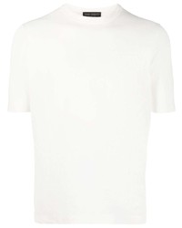 weißes Strick T-Shirt mit einem Rundhalsausschnitt von Dell'oglio