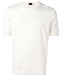 weißes Strick T-Shirt mit einem Rundhalsausschnitt von Drumohr