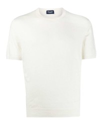 weißes Strick T-Shirt mit einem Rundhalsausschnitt von Drumohr