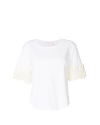 weißes Strick T-Shirt mit einem Rundhalsausschnitt von See by Chloe