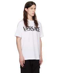 weißes Strick T-Shirt mit einem Rundhalsausschnitt von Versace