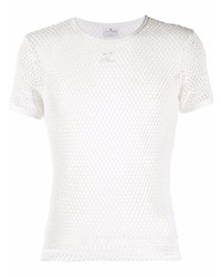 weißes T-Shirt mit einem Rundhalsausschnitt aus Netzstoff von Courrèges