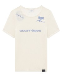 weißes T-Shirt mit einem Rundhalsausschnitt aus Netzstoff von Courrèges
