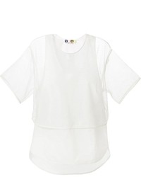 weißes T-Shirt mit einem Rundhalsausschnitt aus Netzstoff von MSGM