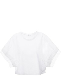 weißes T-Shirt mit einem Rundhalsausschnitt aus Netzstoff