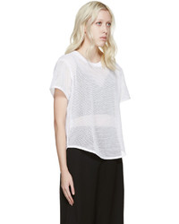 weißes T-Shirt mit einem Rundhalsausschnitt aus Netzstoff von adidas by Stella McCartney