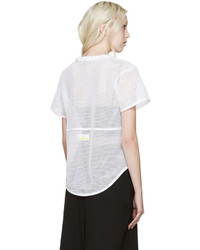 weißes T-Shirt mit einem Rundhalsausschnitt aus Netzstoff von adidas by Stella McCartney