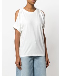 weißes T-Shirt mit einem Rundhalsausschnitt mit Ausschnitten von MM6 MAISON MARGIELA