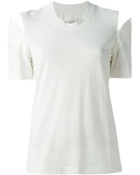 weißes T-Shirt mit einem Rundhalsausschnitt mit Ausschnitten