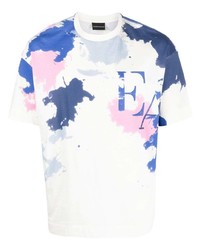 weißes Mit Batikmuster T-Shirt mit einem Rundhalsausschnitt von Emporio Armani