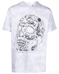 weißes Mit Batikmuster T-Shirt mit einem Rundhalsausschnitt von Philipp Plein