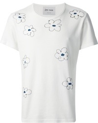 weißes T-Shirt mit einem Rundhalsausschnitt mit Blumenmuster
