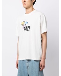 weißes T-Shirt mit einem Rundhalsausschnitt mit Blumenmuster von AAPE BY A BATHING APE